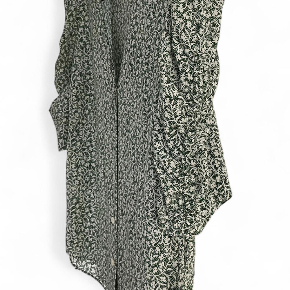 VERONICA BEARD | SZ 4 | Y2K Boho Green Floral Silk Ruched-Sleeve Top Blouse $398 - Picture 11 of 11
